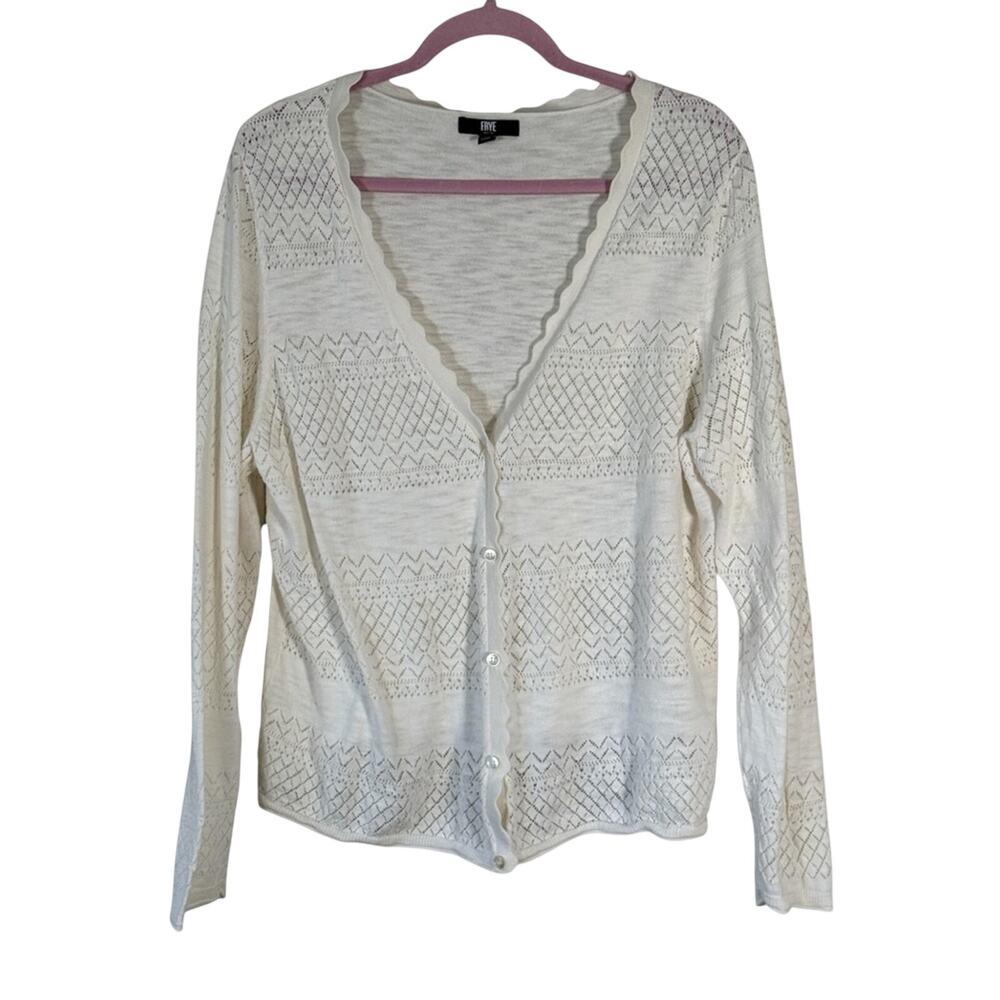 Frye Cream Crochet Knit Cardigan Sweater Womens XXL Coquette Preppy Casual